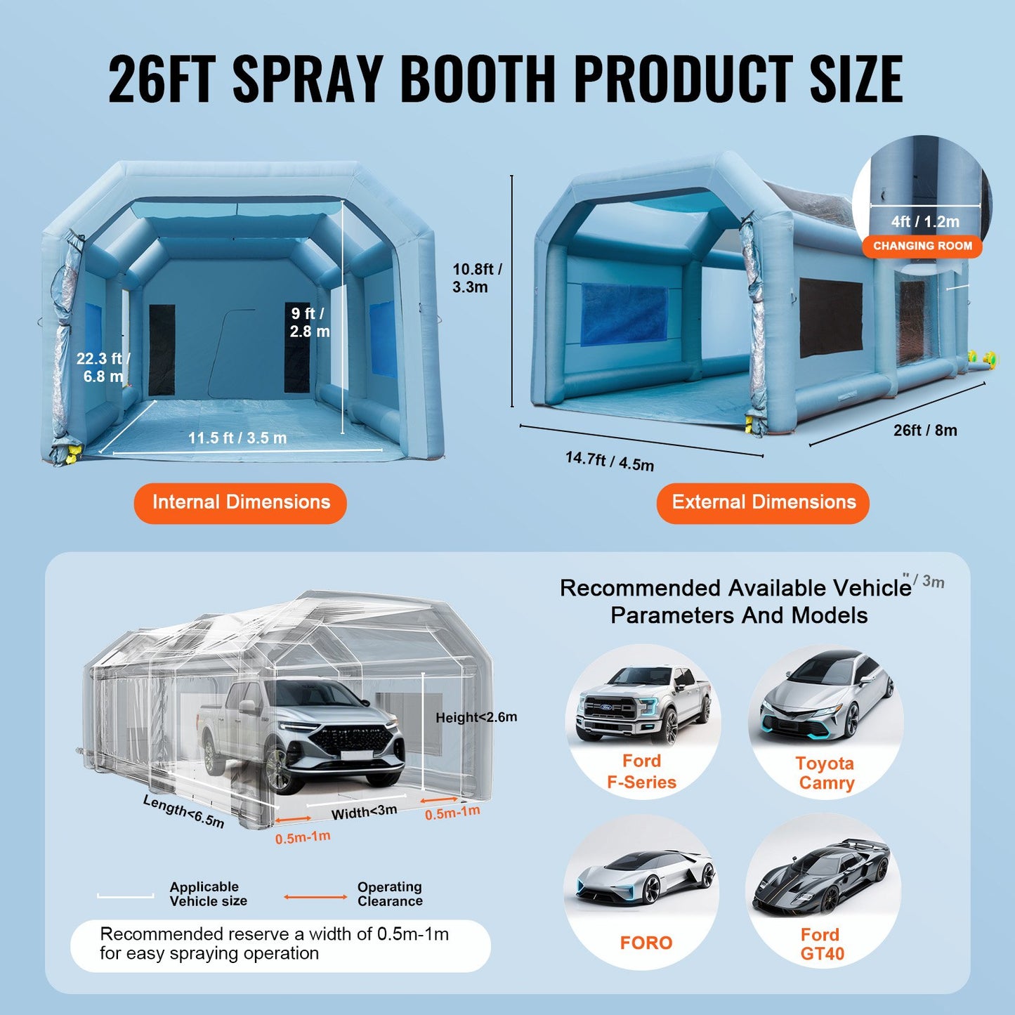 Inflatable Spray Booth Car Paint Tent 792 cm x 457 cm x 335 cm Filter System 2 Blowers