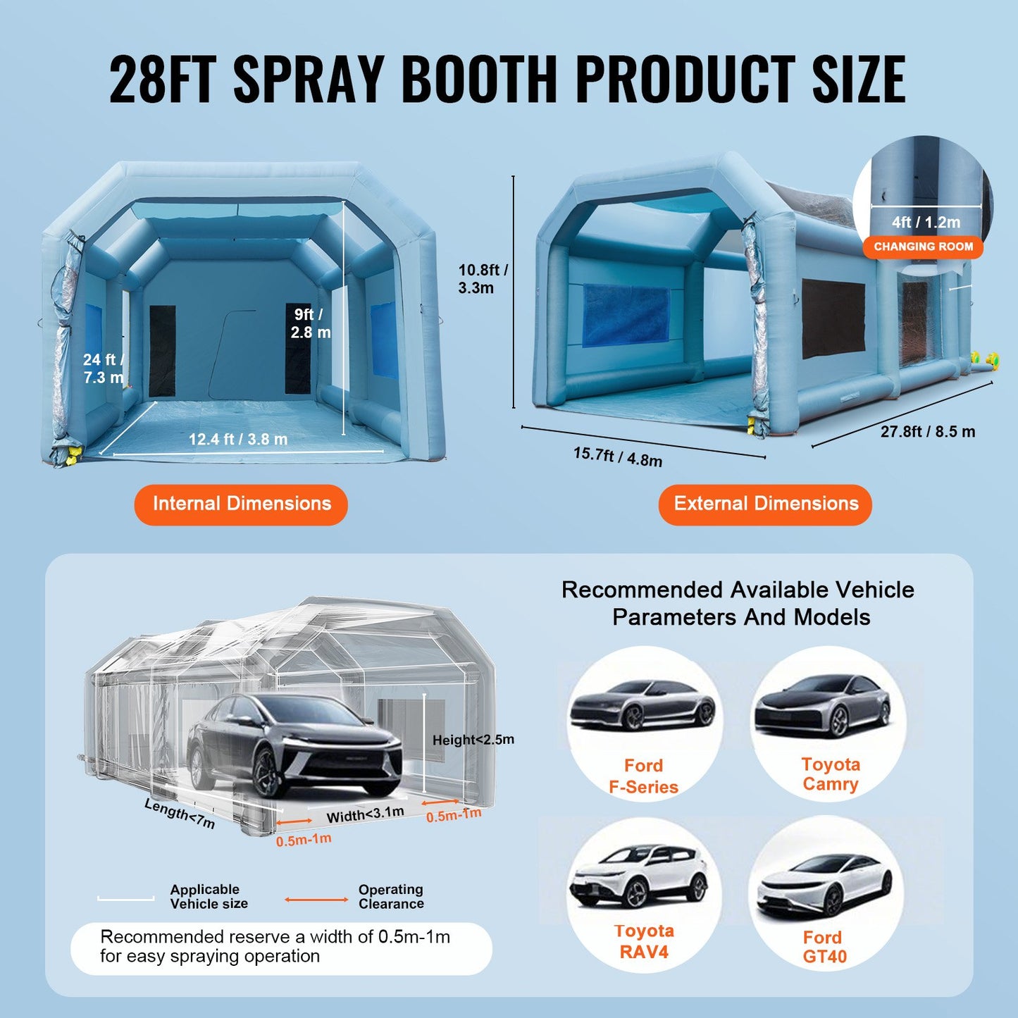 Inflatable Spray Booth Car Paint Tent 8.5 x 4.8 x 3.3 m Filter System 2 Blowers