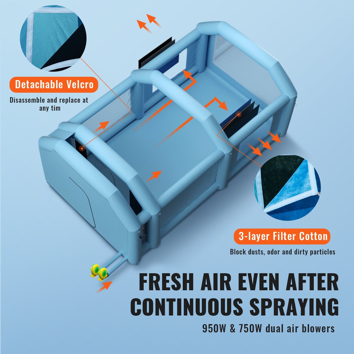 Inflatable Spray Booth Car Paint Tent 10 x 6 x 4 m Filter System 2 Blowers