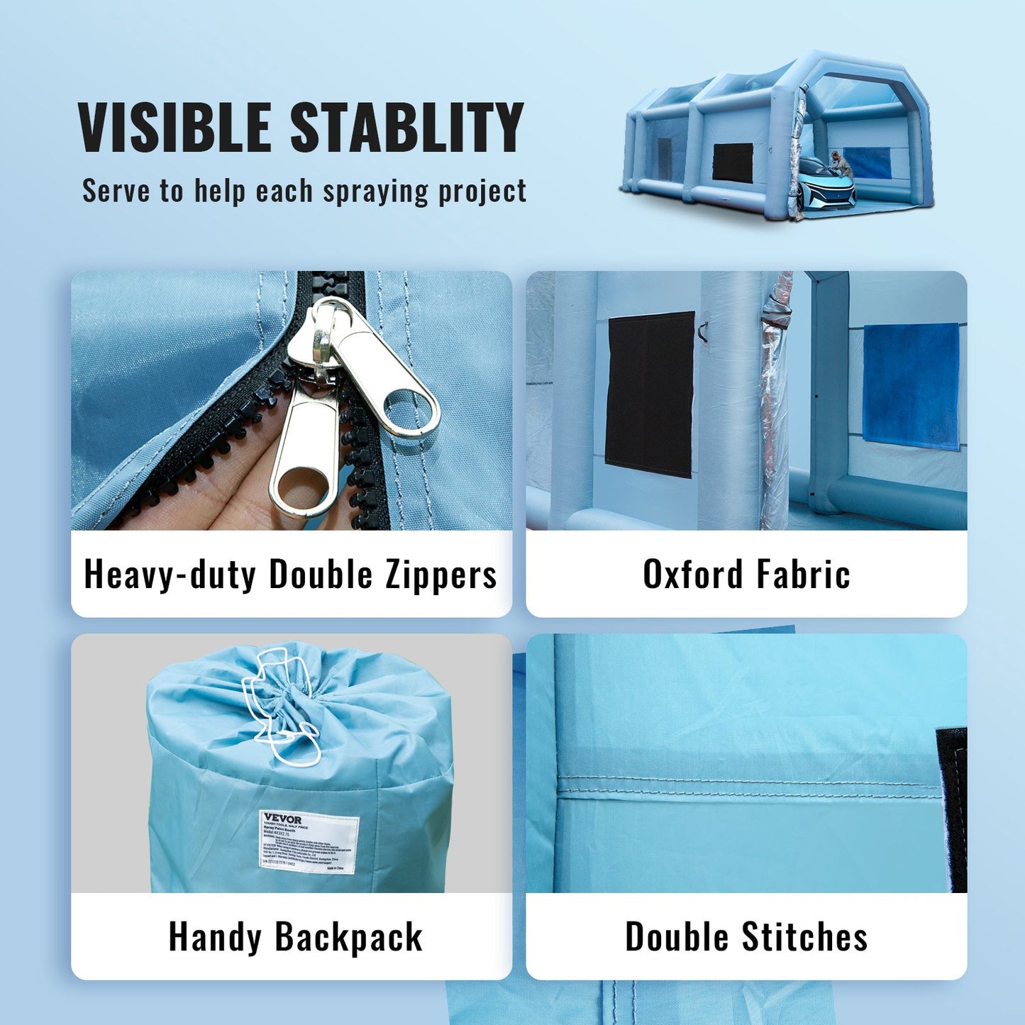 Inflatable Spray Booth Car Paint Tent 10 x 6 x 4 m Filter System 2 Blowers