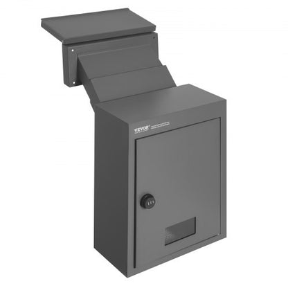 Through The Wall Drop Box, Heavy Duty Steel Through The Wall Mailbox with 2.8-7.9" 13" Combination Lock, 12.5x6.3x16.9 Mail Drop Box, Dark Gray
