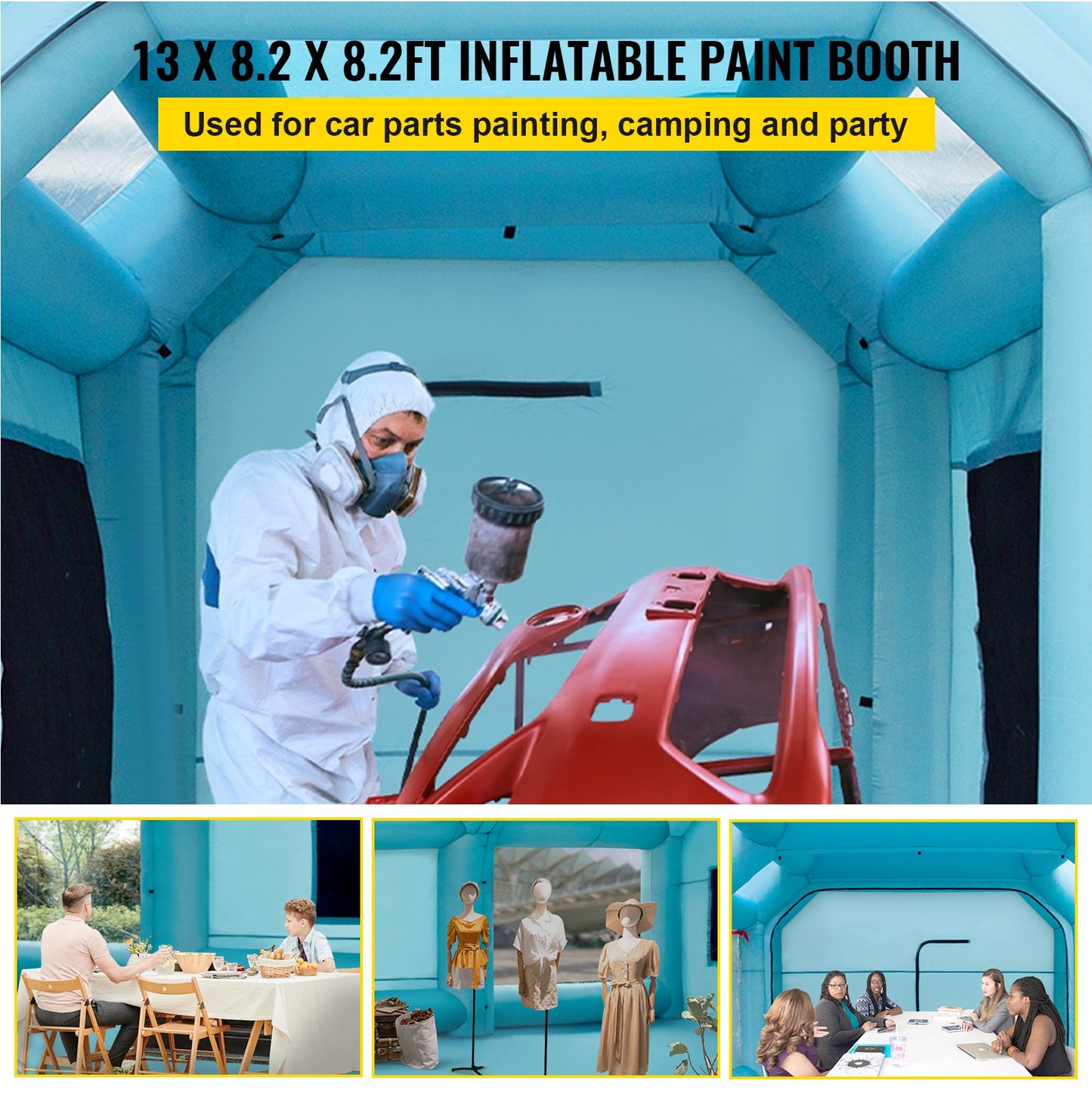 Portable Inflatable Paint Booth, 396.24 x 243.8 x 243.8 cm Inflatable Spray Booth, Car Paint Tent w/ Air Filter System & 2 Blowers, Upgraded Blow Up Spray Booth Tent, Auto Paint Workstation Motorcycle Garage