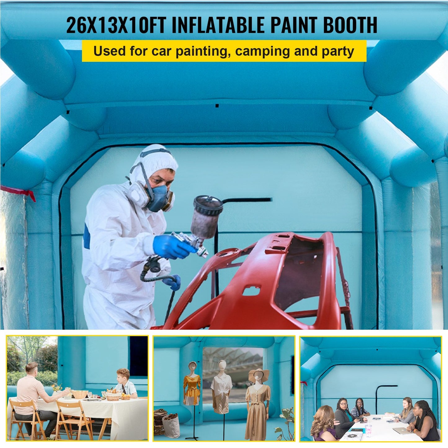 Portable Inflatable Paint Booth, 792.48 x 457.2 x 304.8 cm Inflatable Spray Booth, Car Paint Tent w/ Air Filter System & 2 Blowers, Upgraded Blow Up Spray Booth Tent, Auto Paint Workstation, Car Parking Garage