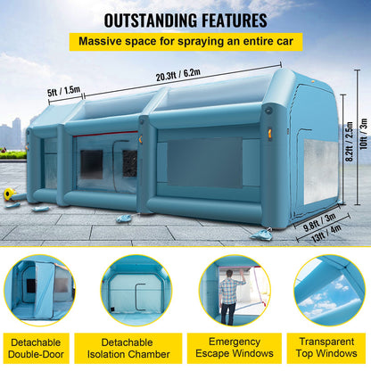 Portable Inflatable Paint Booth, 792.48 x 457.2 x 304.8 cm Inflatable Spray Booth, Car Paint Tent w/ Air Filter System & 2 Blowers, Upgraded Blow Up Spray Booth Tent, Auto Paint Workstation, Car Parking Garage