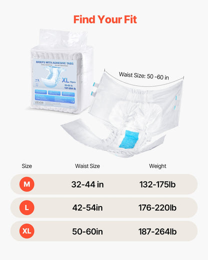 Adult Briefs with Tabs, Super Absorbent Incontinence Briefs for Men and Women, Disposable Adult Diapers with Leakproof 3D Surround Guard & Wetness Indicator - XL Size, 40 Count (4 Packs of 10)