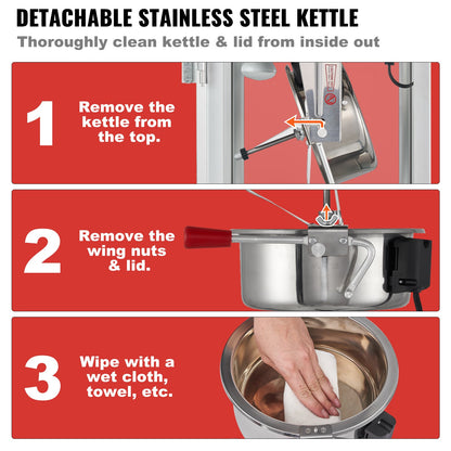 Popcorn Maker with Cart, 850W Popcorn Popper Machine, 8 Oz Kettle Makes 48 Cups per Batch, Popcorn Maker Equipped with Tempered Glass, Includes 4 Scoops, Movie Theater Style, Black