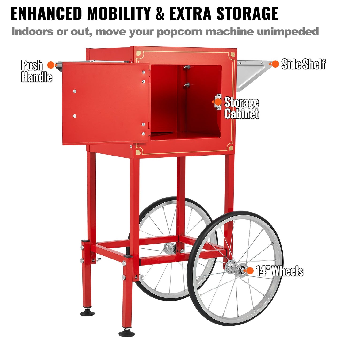 Popcorn Maker with Cart, 850W Popcorn Popper Machine, 8 Oz Kettle Makes 48 Cups per Batch, Popcorn Maker Equipped with Tempered Glass, Includes 4 Scoops, Movie Theater Style, Red