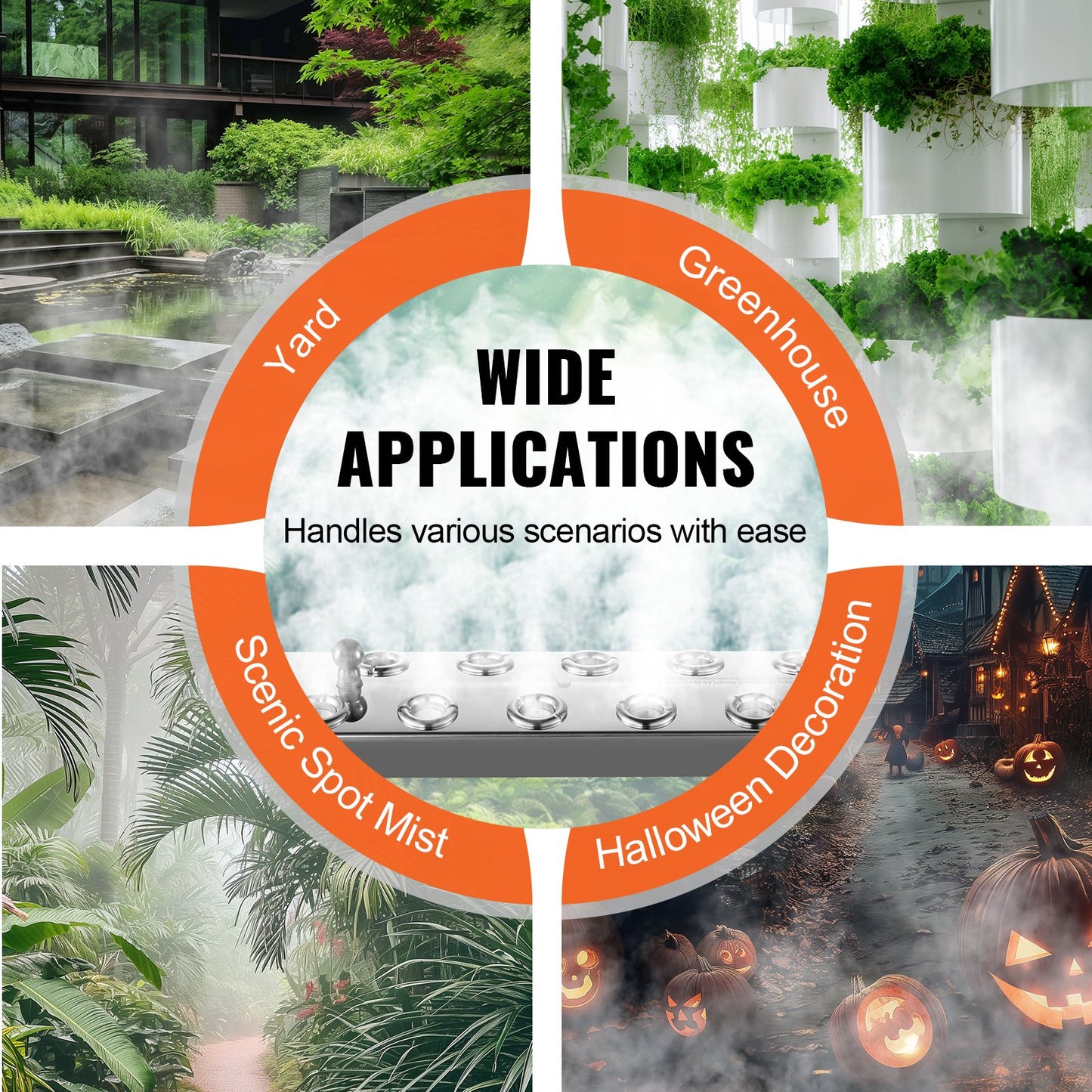 Ultrasonic Mist Maker 10 Head, 7000mL/H Ultrasonic Fogger, Mist Maker with 280W IP67 Waterproof Power Supply, Buoy, Replacement Discs, for Pond, Garden, Rockery, Greenhouse, Halloween Decoration