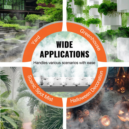 Ultrasonic Mist Maker 10 Head, 7000mL/H Ultrasonic Fogger, Mist Maker with 280W IP67 Waterproof Power Supply, Buoy, Replacement Discs, for Pond, Garden, Rockery, Greenhouse, Halloween Decoration