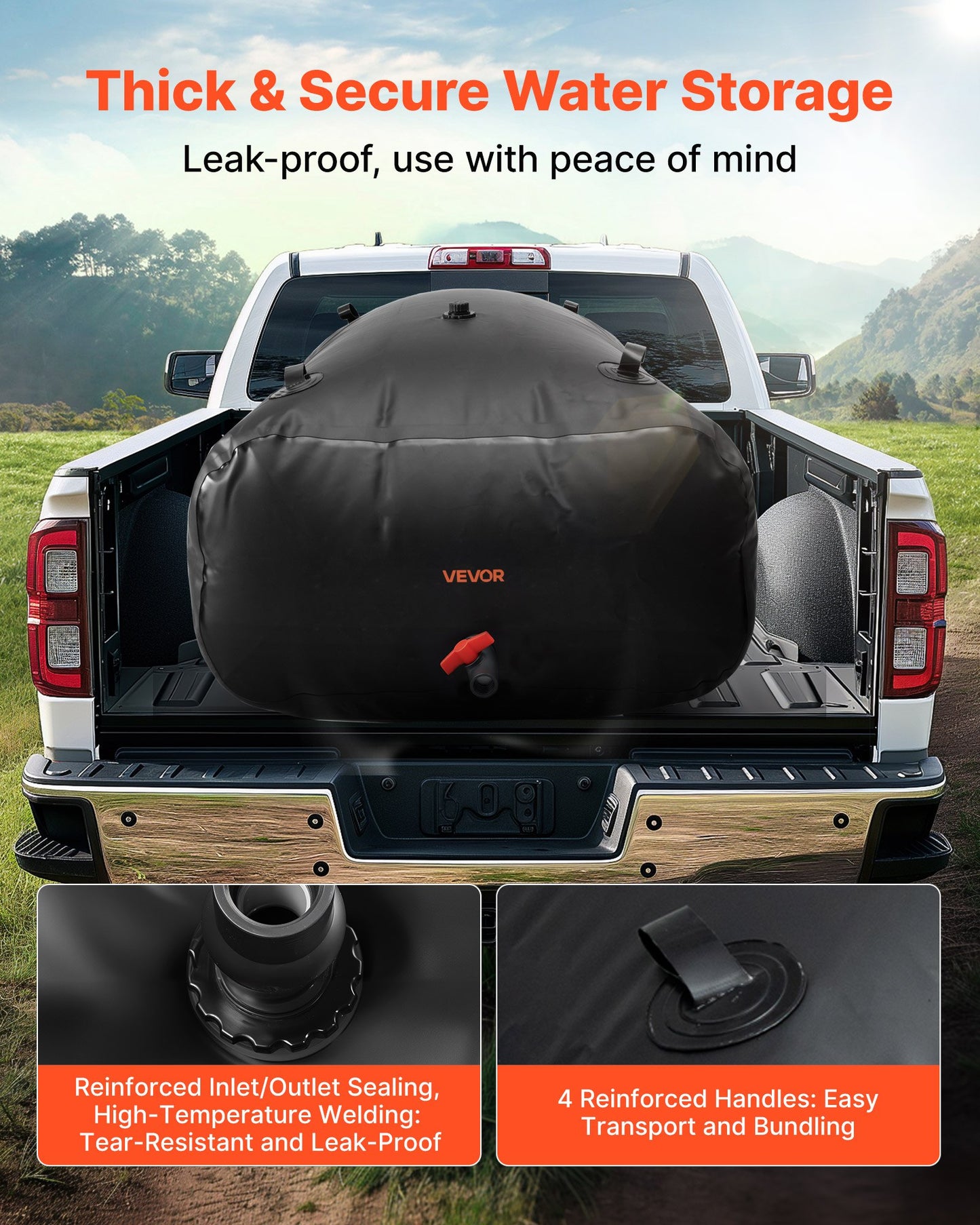 Water Storage Bladder, 1000L Water Storage Container Tank, 1000D PVC Large Capacity Soft Bag Bladder, Collapsible Portable for Garden Irrigation, Camping, RV, Emergency Use - Black