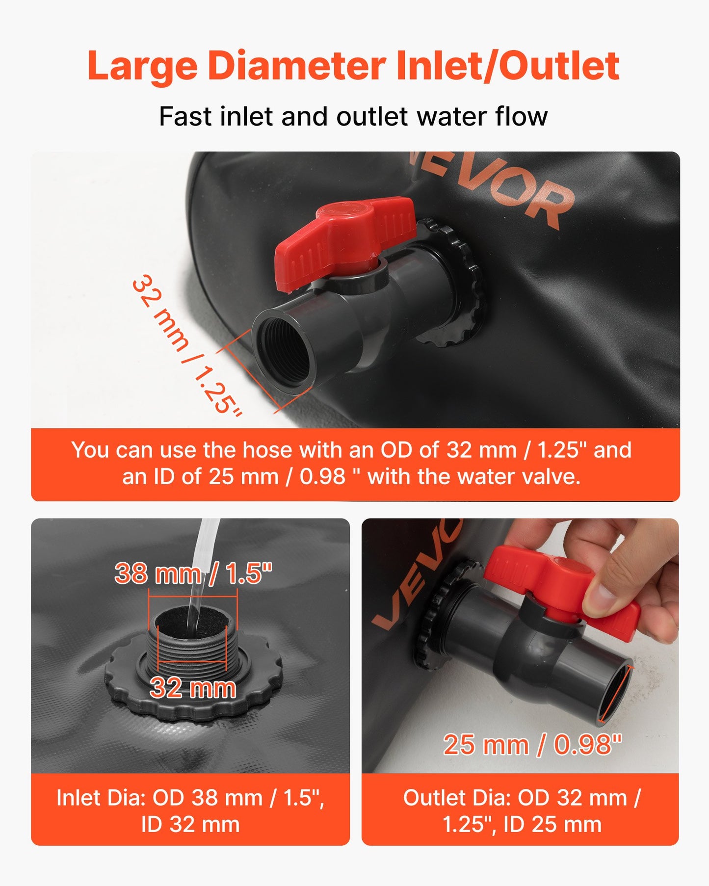 Water Storage Bladder, 1000L Water Storage Container Tank, 1000D PVC Large Capacity Soft Bag Bladder, Collapsible Portable for Garden Irrigation, Camping, RV, Emergency Use - Black