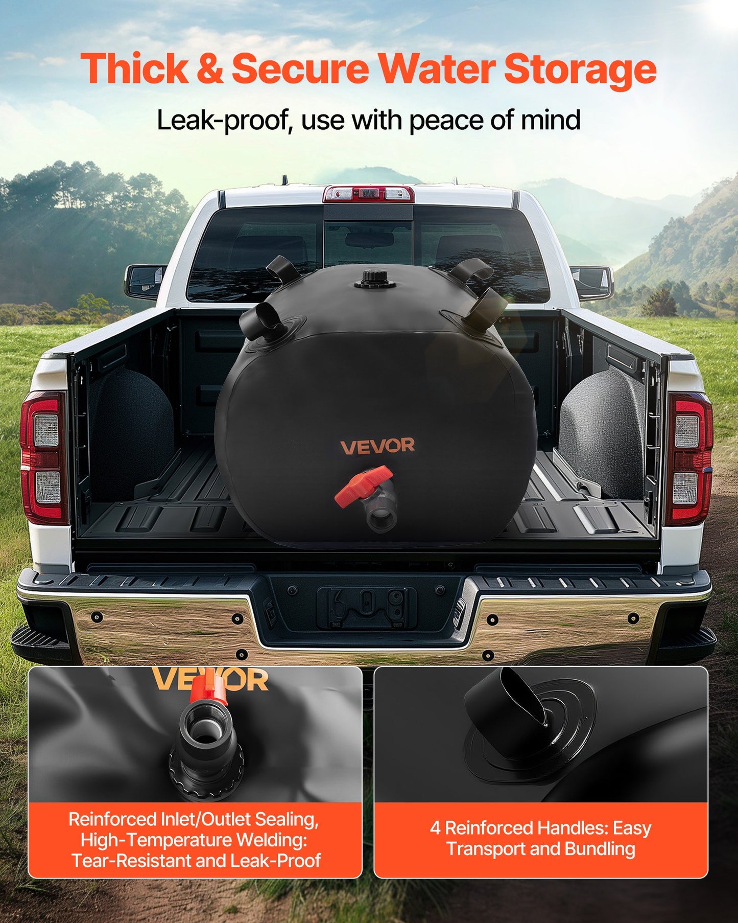 Water Storage Bladder, 113L Water Storage Container Tank, 1000D PVC Thickened Soft Bag Bladder, Collapsible Portable for Garden Irrigation, Camping, RVs, Emergency Use - Black