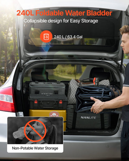 Water Storage Bladder, 240L Water Storage Container Tank, 1000D PVC Large Capacity Soft Bag Bladder, Collapsible Portable for Garden Irrigation, Camping, RVs, Emergency Use - Black