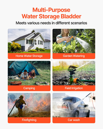 Water Storage Bladder, 240L Water Storage Container Tank, 1000D PVC Large Capacity Soft Bag Bladder, Collapsible Portable for Garden Irrigation, Camping, RVs, Emergency Use - Black