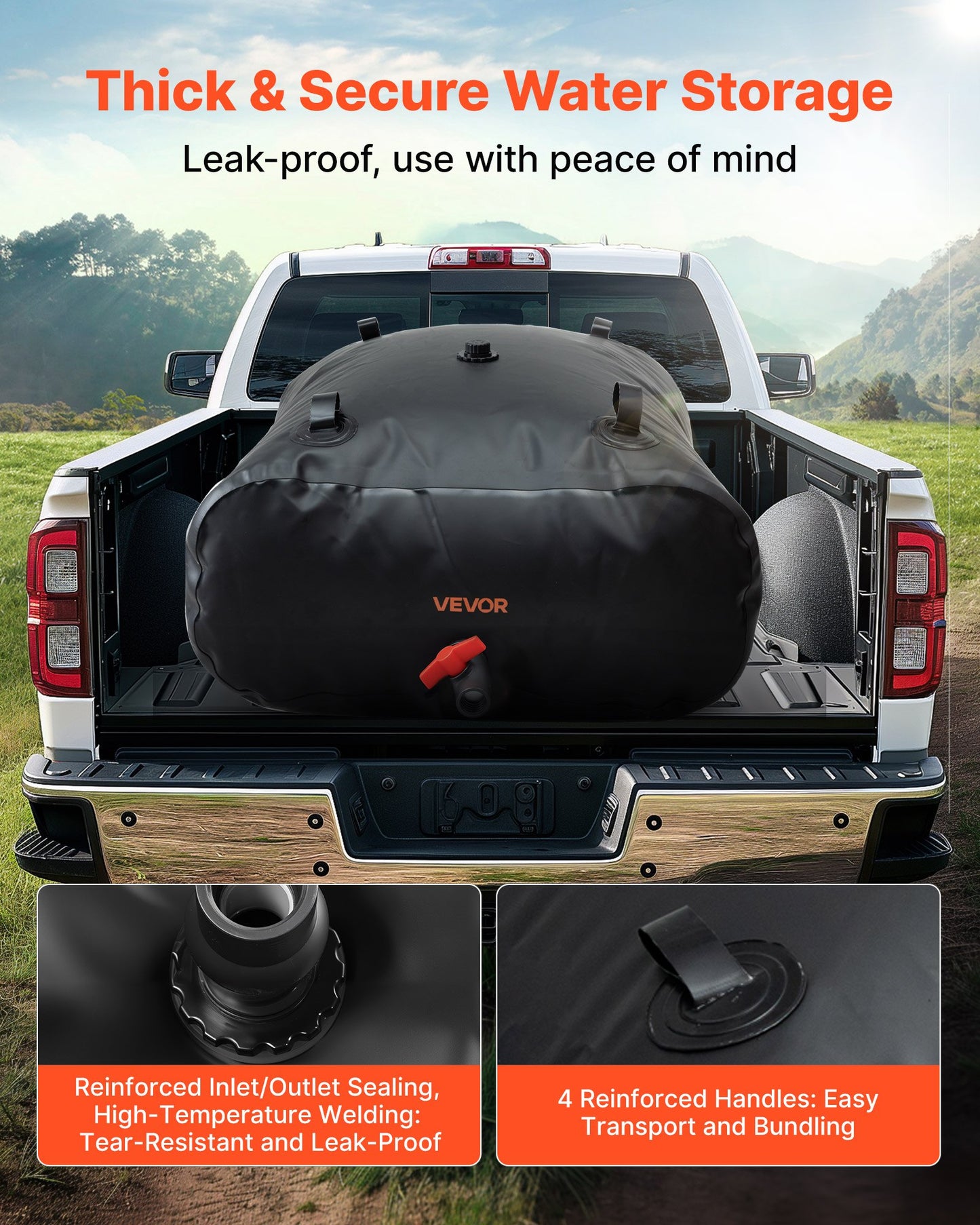 Water Storage Bladder, 330L Water Storage Container Tank, 1000D PVC Large Capacity Soft Bag Bladder, Collapsible Portable for Garden Irrigation, Camping, RVs, Emergency Use - Black