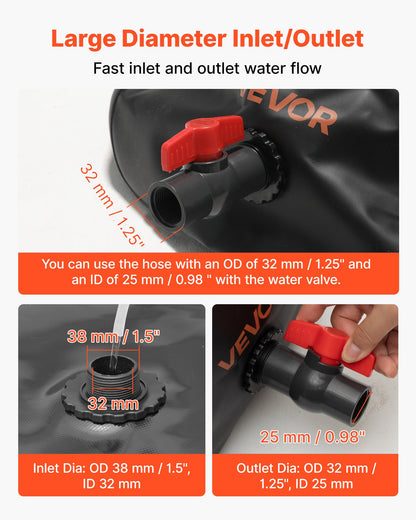 Water Storage Bladder, 330L Water Storage Container Tank, 1000D PVC Large Capacity Soft Bag Bladder, Collapsible Portable for Garden Irrigation, Camping, RVs, Emergency Use - Black