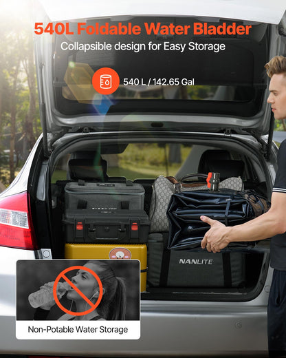 Water Storage Bladder, 540L Water Storage Container Tank, 1000D PVC Large Capacity Soft Bag Bladder, Collapsible Portable for Garden Irrigation, Camping, RV, Emergency Use - Black