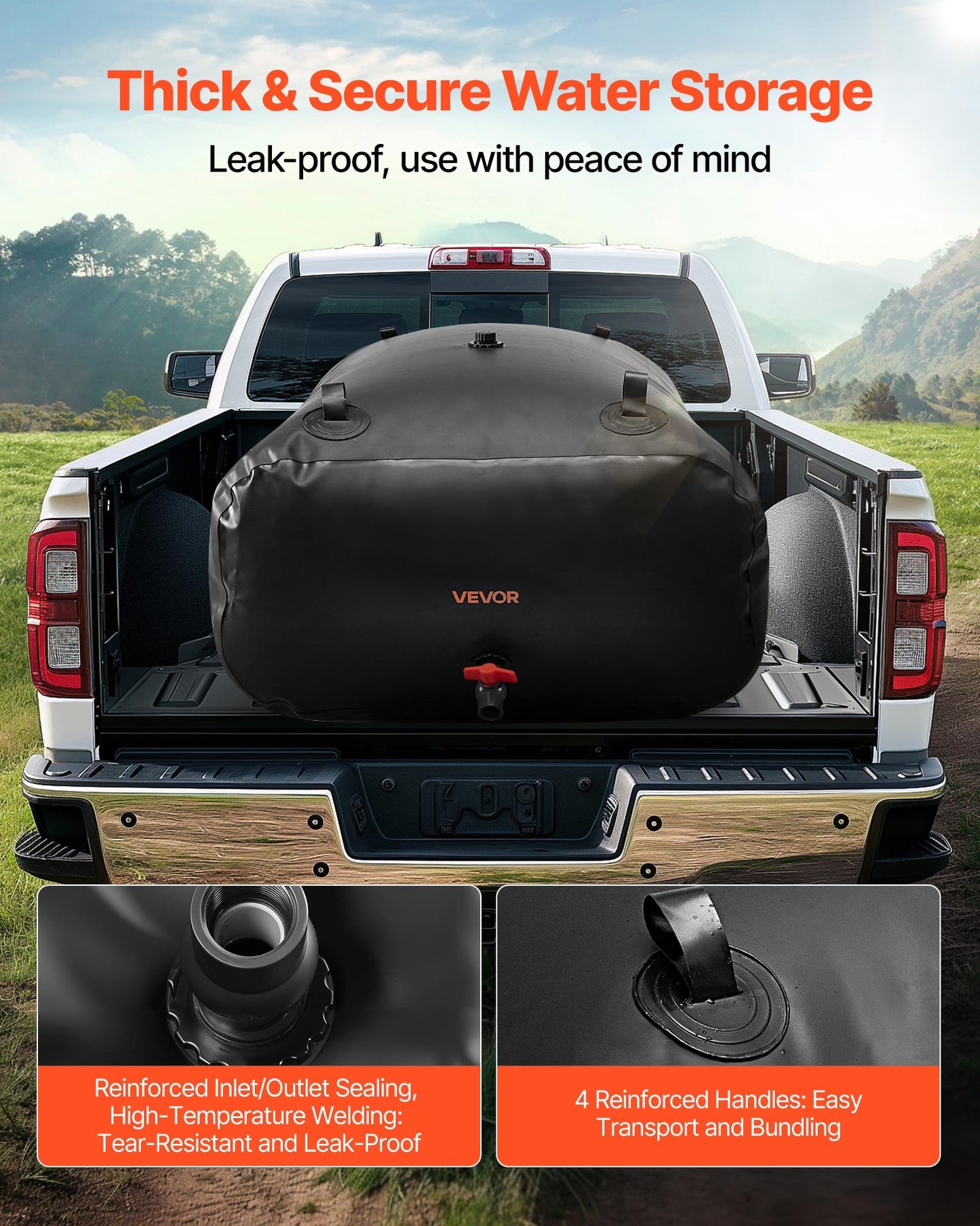 Water Storage Bladder, 540L Water Storage Container Tank, 1000D PVC Large Capacity Soft Bag Bladder, Collapsible Portable for Garden Irrigation, Camping, RV, Emergency Use - Black