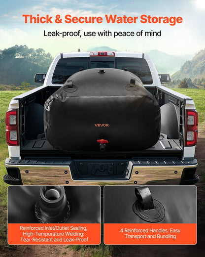 Water Storage Bladder, 540L Water Storage Container Tank, 1000D PVC Large Capacity Soft Bag Bladder, Collapsible Portable for Garden Irrigation, Camping, RV, Emergency Use - Black