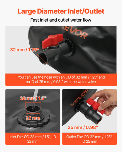 Water Storage Bladder, 540L Water Storage Container Tank, 1000D PVC Large Capacity Soft Bag Bladder, Collapsible Portable for Garden Irrigation, Camping, RV, Emergency Use - Black