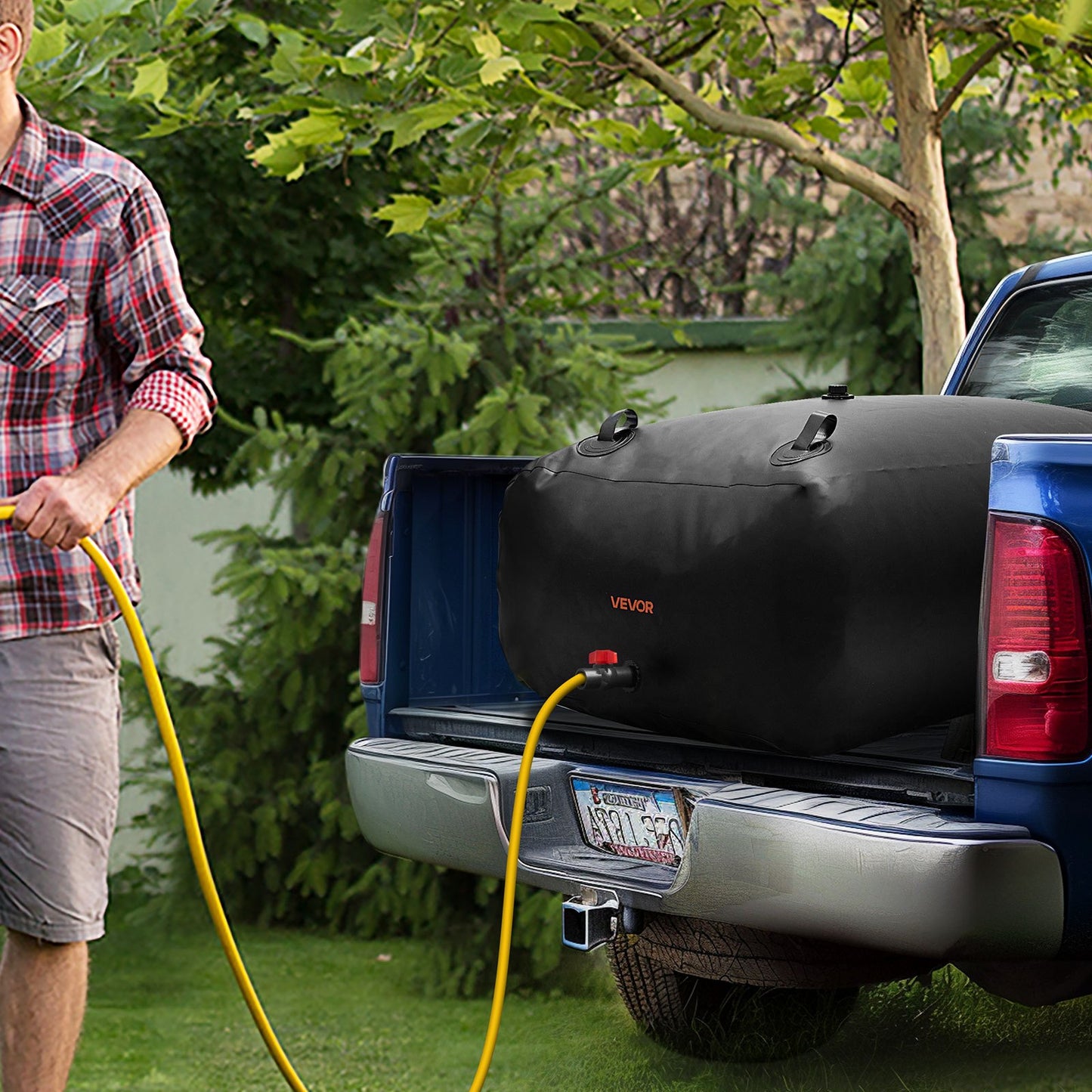 Water Storage Bladder, 540L Water Storage Container Tank, 1000D PVC Large Capacity Soft Bag Bladder, Collapsible Portable for Garden Irrigation, Camping, RV, Emergency Use - Black
