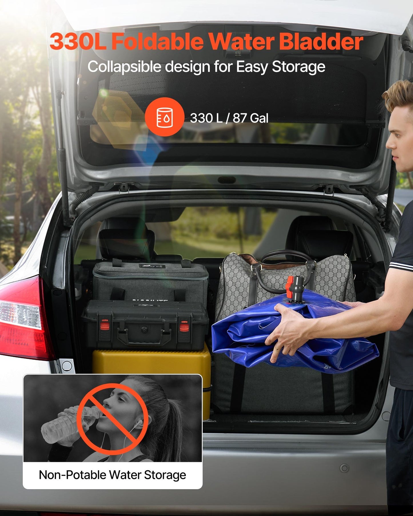 Water Storage Bladder, 330L Water Storage Container Tank, 1000D PVC Large Capacity Soft Bag Bladder, Collapsible Portable for Garden Irrigation, Camping, RVs, Fire Prevention (Blue)