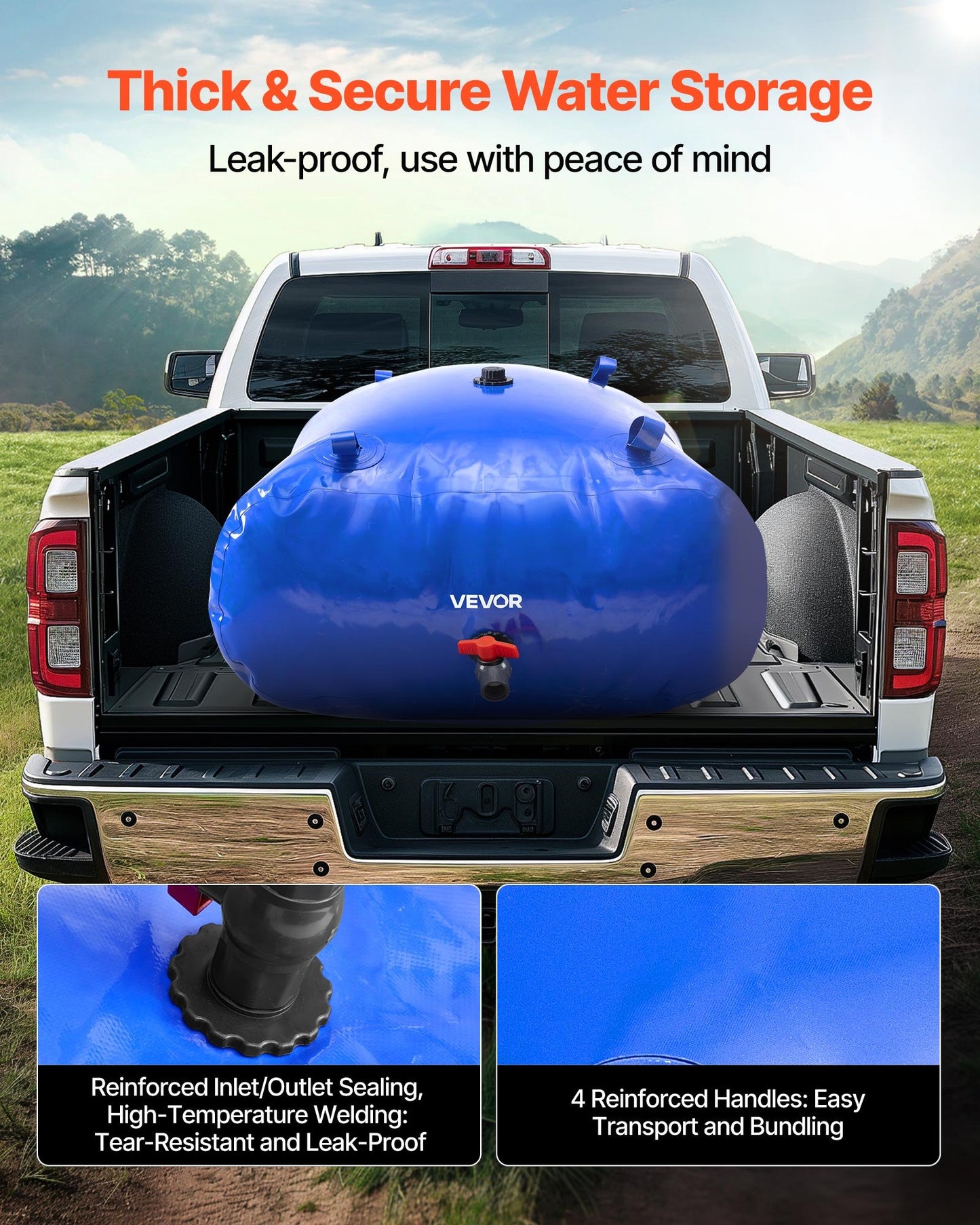 Water Storage Bladder, 330L Water Storage Container Tank, 1000D PVC Large Capacity Soft Bag Bladder, Collapsible Portable for Garden Irrigation, Camping, RVs, Fire Prevention (Blue)