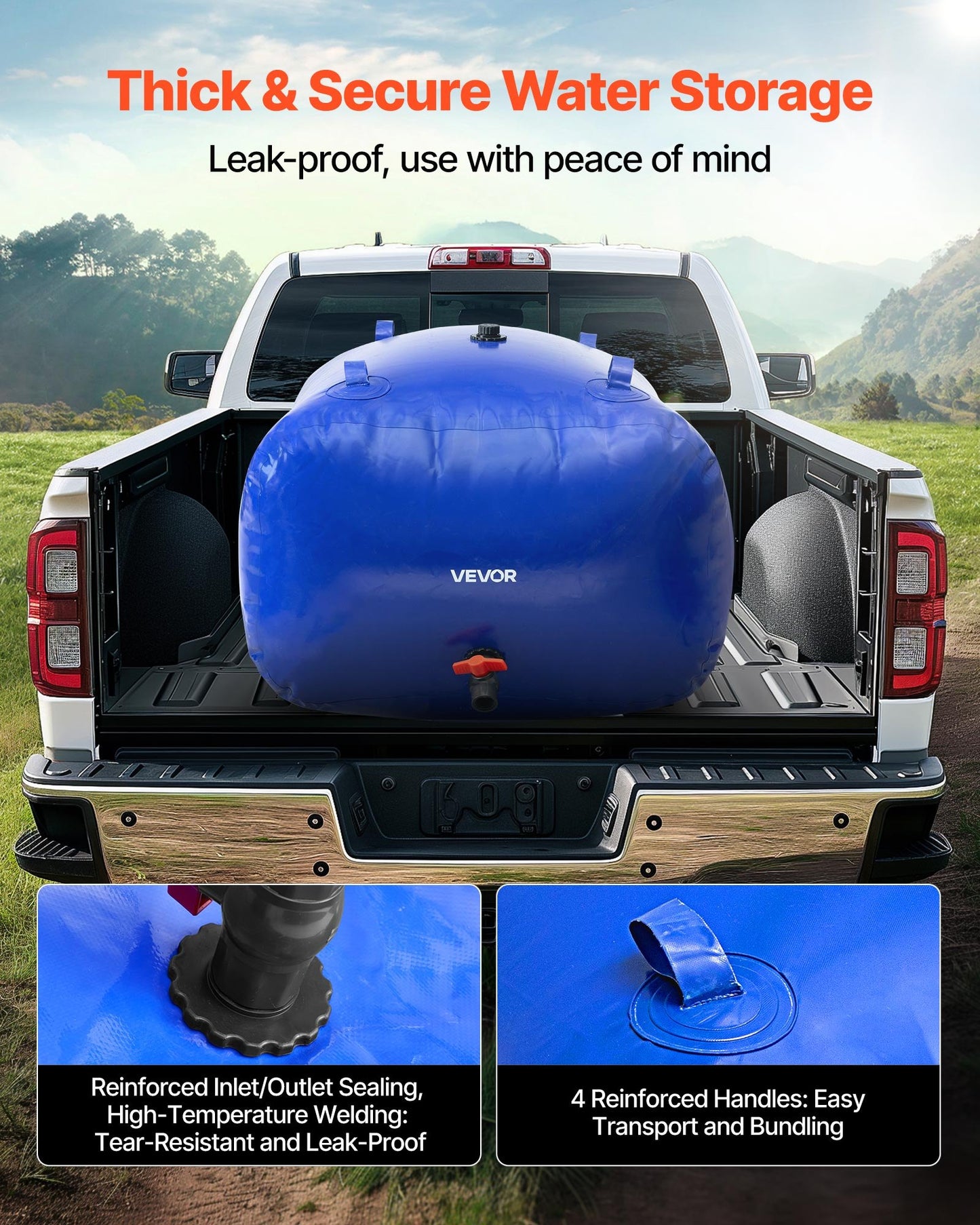 Water Storage Bladder, 400L Water Storage Container Tank, 1000D PVC Large Capacity Soft Bag Bladder, Foldable Portable for Garden Irrigation, Camping, RV, Fire Prevention - Blue