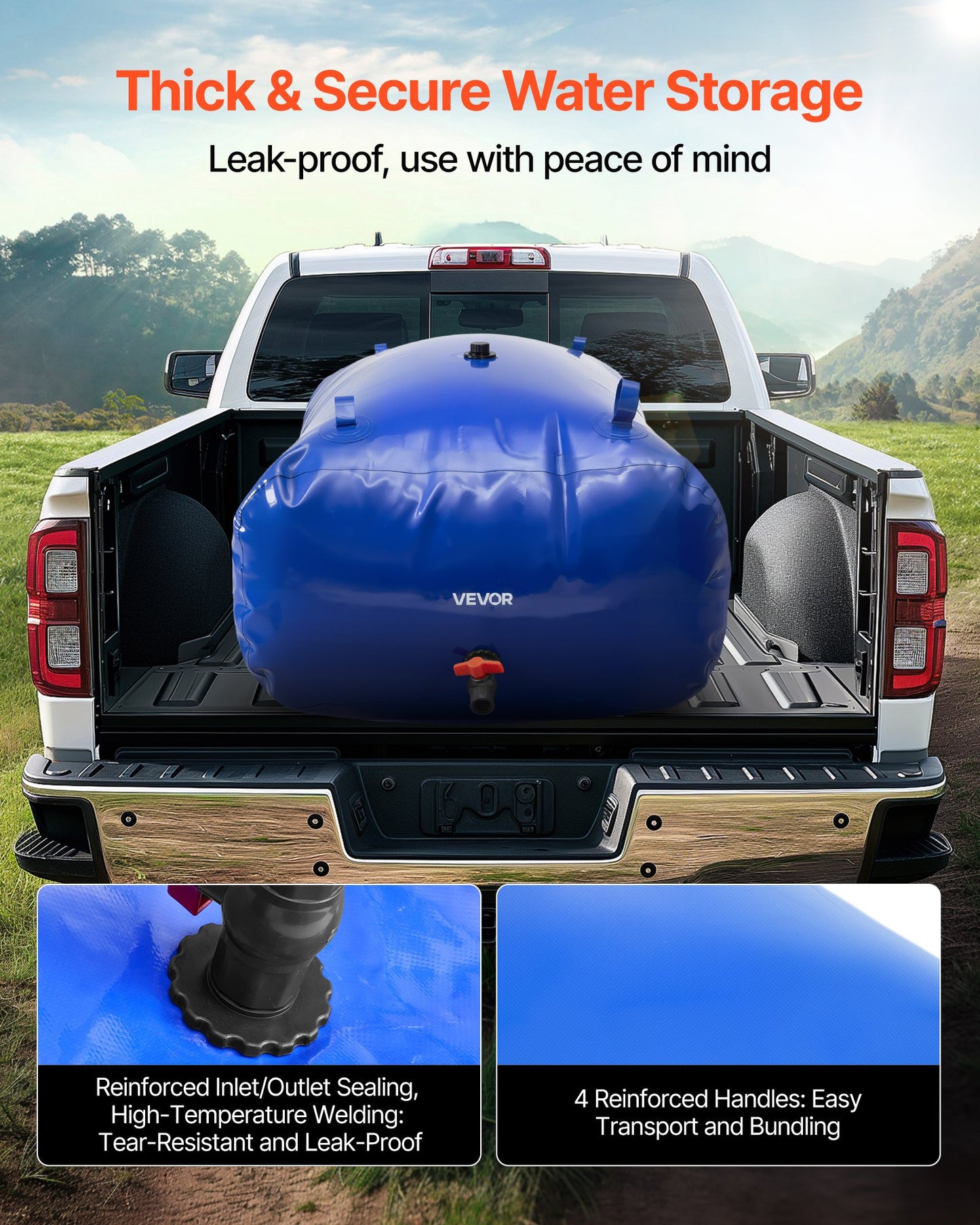 Water Storage Bladder, 540L Water Storage Container Tank, 1000D PVC Large Capacity Soft Bag Bladder, Foldable Portable for Garden Irrigation, Camping, RV, Fire Prevention - Blue