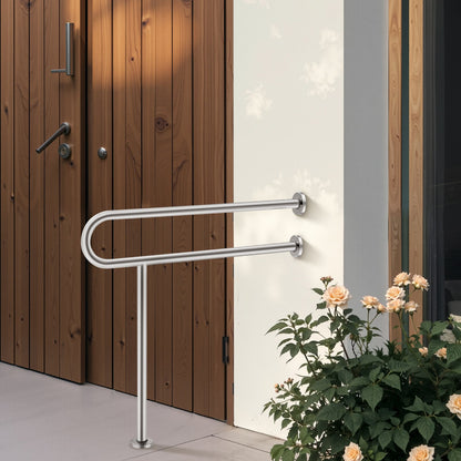 Toilet Safety Rail, 31.5 Inch U-Shaped Handicap Grab Bar, 304 Stainless Steel Senior Safety Pole, Toilet Grab Bars with Anti-Slip Handle, 300 Lbs Load Capacity Security Handrail with Support Leg
