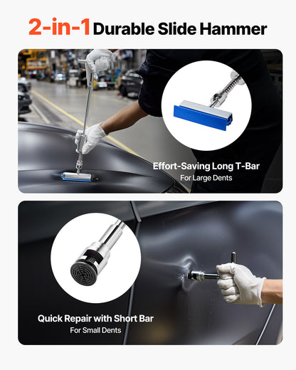 Dent Puller Kit, 61 PCS Paintless Dent Removal Kit with Golden Lifter, Slide Hammer T-Bar, Glue Gun, Auto Body Hail Damage Repair Remover Tools for Car Refrigerator Large Small Door Ding Repair