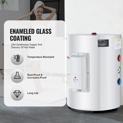 Elektrischer Durchlauferhitzer, 10-Gallonen-Tank, 1,6-kW-Durchlauferhitzer mit LED-Anzeige, Drehknopfsteuerung, IPX4 wasserdicht, seitlicher Anschluss, für Dusche und Bad