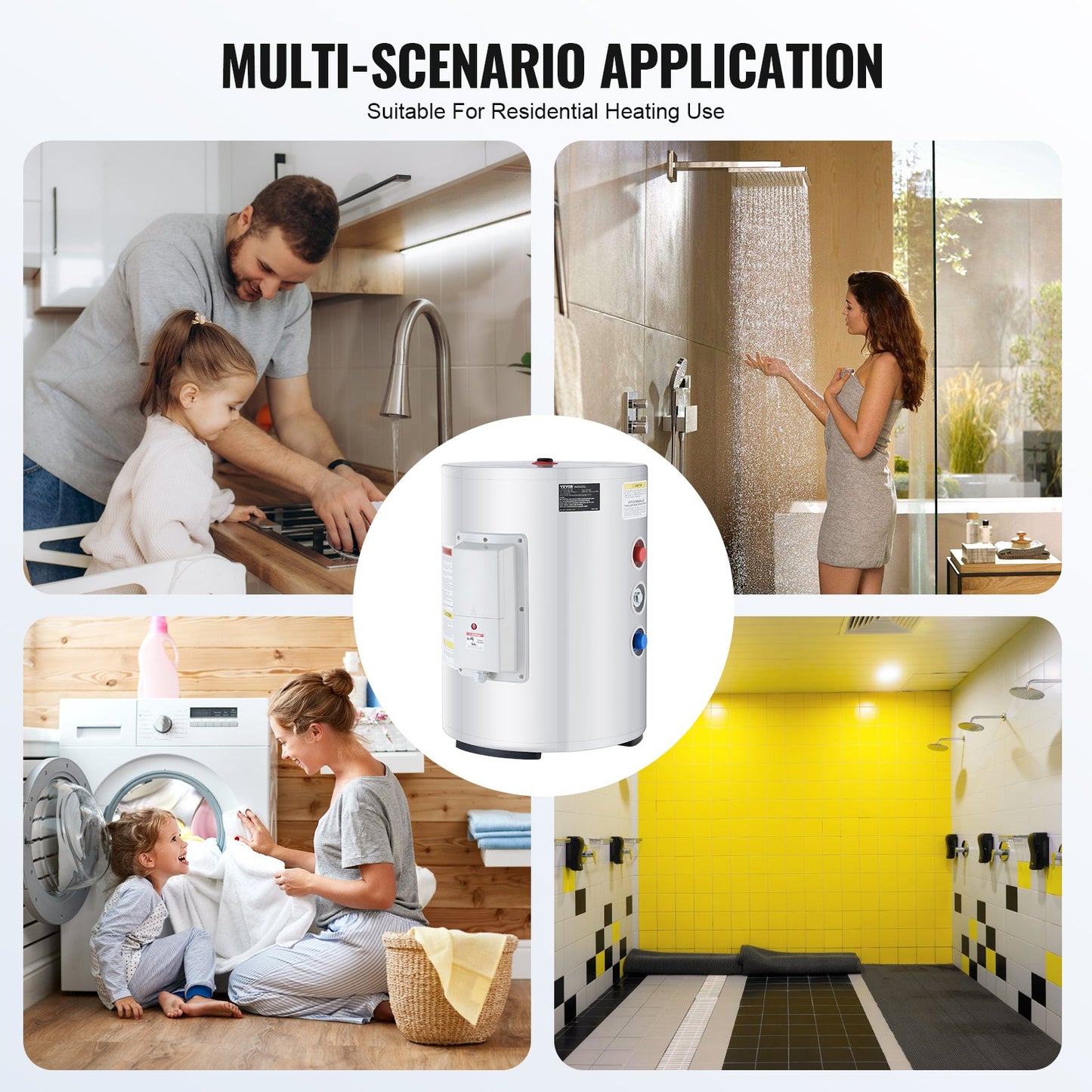 Elektrischer Durchlauferhitzer, 10-Gallonen-Tank, 1,6-kW-Durchlauferhitzer mit LED-Anzeige, Drehknopfsteuerung, IPX4 wasserdicht, seitlicher Anschluss, für Dusche und Bad
