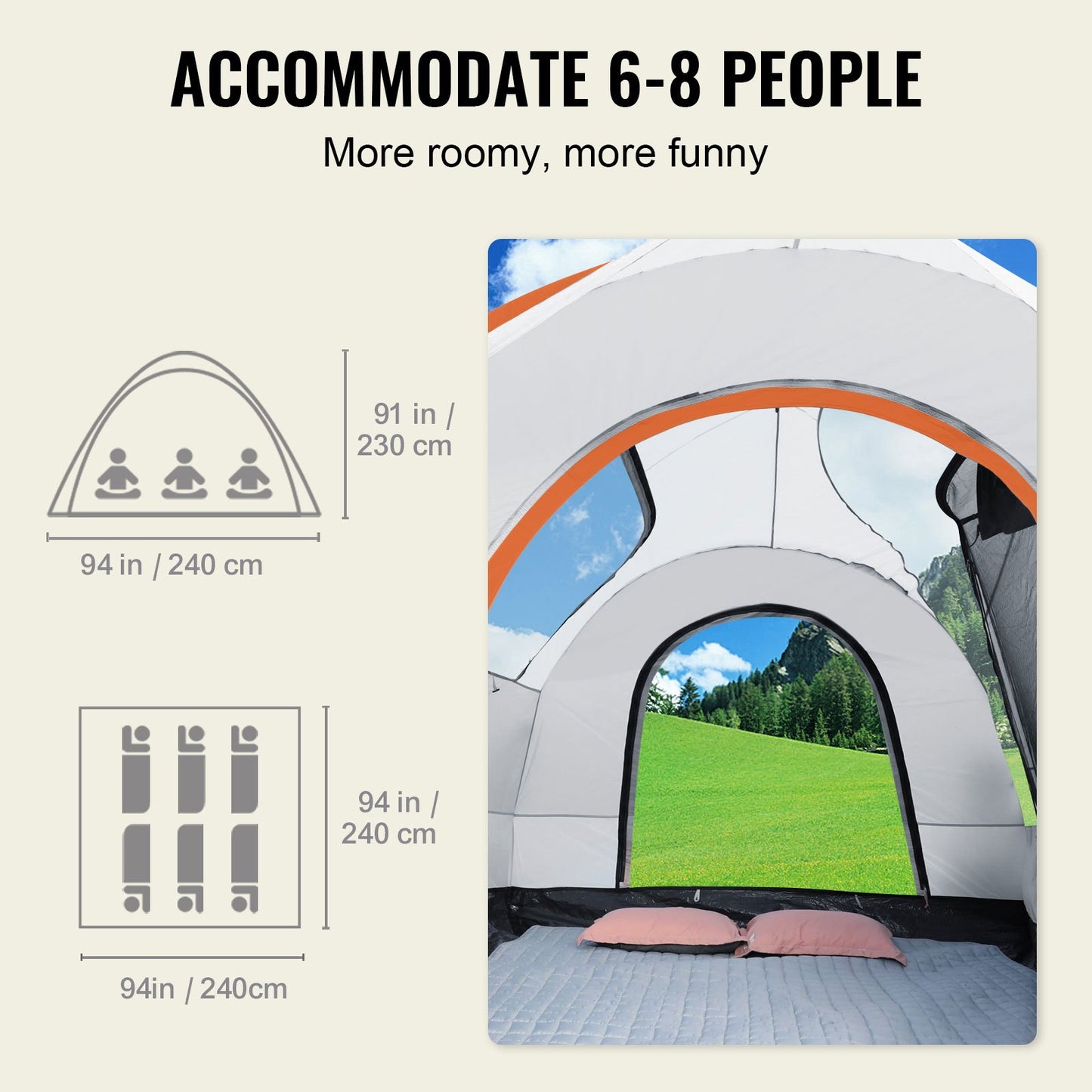 SUV Camping Tent, 8'-8' SUV Tent Attachment for Camping with Rain Layer and Carry Bag, Waterproof PU2000mm Double Layer Truck Tent, Accommodate 6-8 Person, Rear Tent for Van Hatch Tailgate