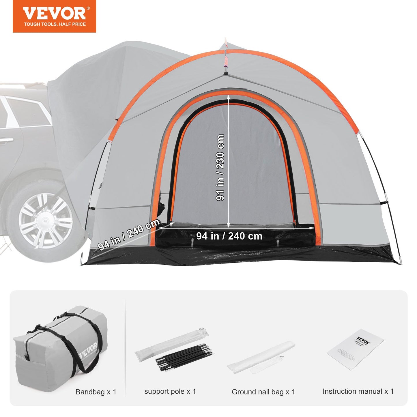 SUV Camping Tent, 8'-8' SUV Tent Attachment for Camping with Rain Layer and Carry Bag, Waterproof PU2000mm Double Layer Truck Tent, Accommodate 6-8 Person, Rear Tent for Van Hatch Tailgate