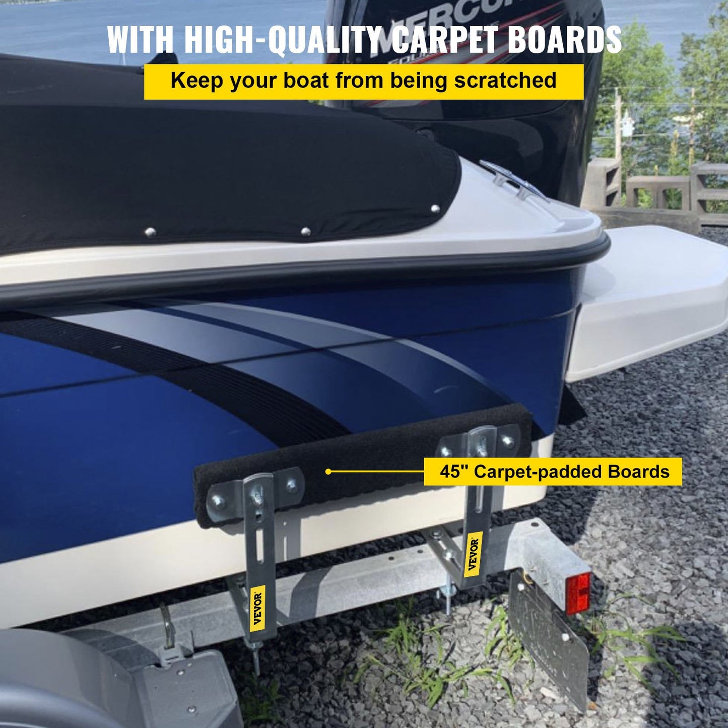 Boat Trailer Guide-ons, 48", 2 PCS Rustproof Steel Trailer Guide ons, Trailer Guides with Carpet-Padded Boards, Mounting Parts Included, for Ski Boat, Fishing Boat or Sailboat Trailer