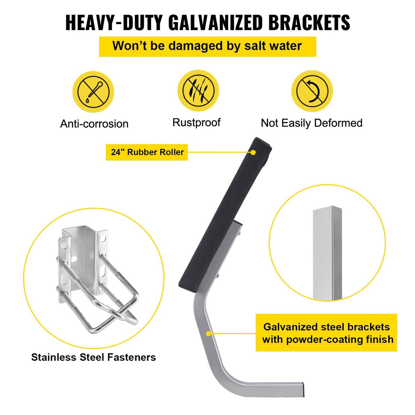 Boat Trailer Guide on, 20\", One Pair Trailer Pontoon Bunk Board Guide-ons, Steel Trailer Guides, Complete Mounting Accessories Included, for Ski Boat, Fishing Boat or Sailboat Trailer