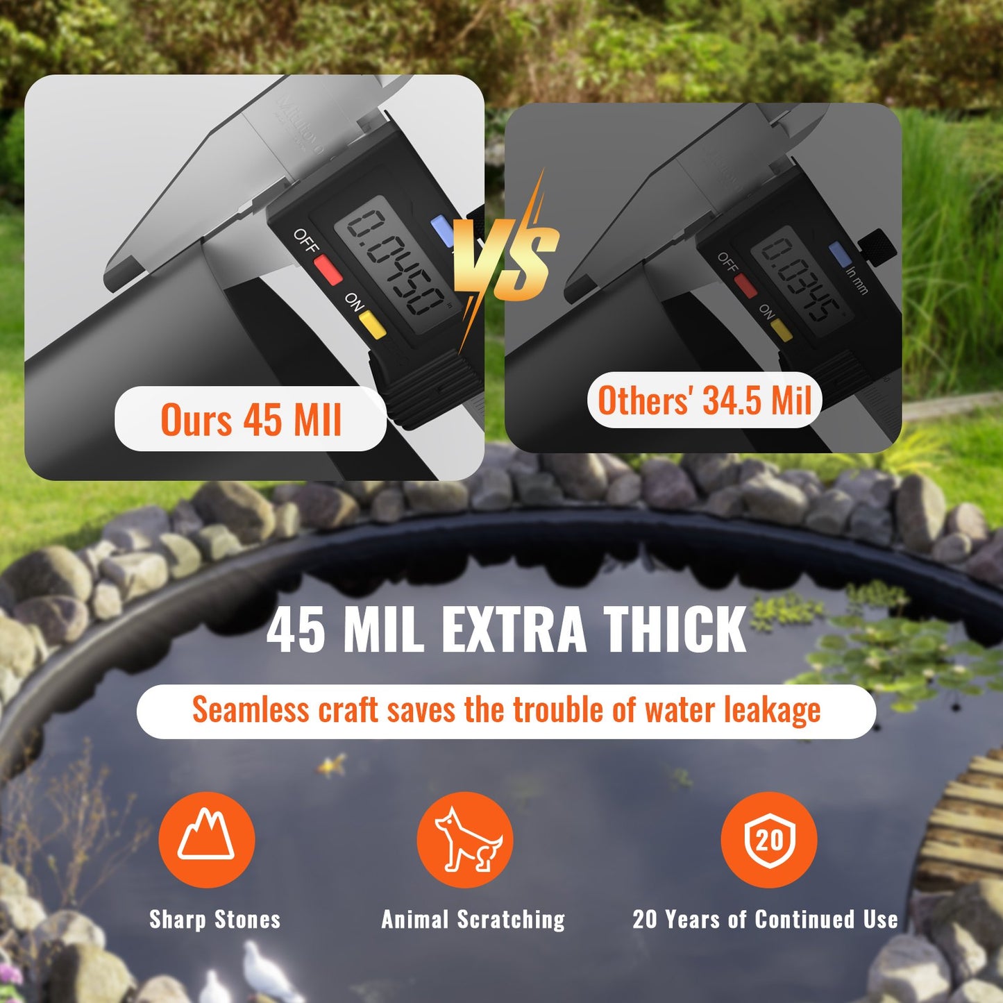 Teichfolie, 9 x 10,6 m, 1,5 mm dick, biegsames EPDM-Material, leicht zuschneidbare Unterlage für Fisch- oder Koiteiche, Wasserspiele, Wasserfallbecken, Springbrunnen, Wassergärten, Schwarz