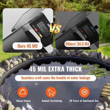 Teichfolie, 9 x 10,6 m, 1,5 mm dick, biegsames EPDM-Material, leicht zuschneidbare Unterlage für Fisch- oder Koiteiche, Wasserspiele, Wasserfallbecken, Springbrunnen, Wassergärten, Schwarz