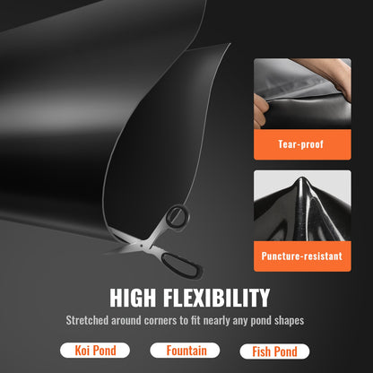 Teichfolie, 9 x 10,6 m, 1,5 mm dick, biegsames EPDM-Material, leicht zuschneidbare Unterlage für Fisch- oder Koiteiche, Wasserspiele, Wasserfallbecken, Springbrunnen, Wassergärten, Schwarz