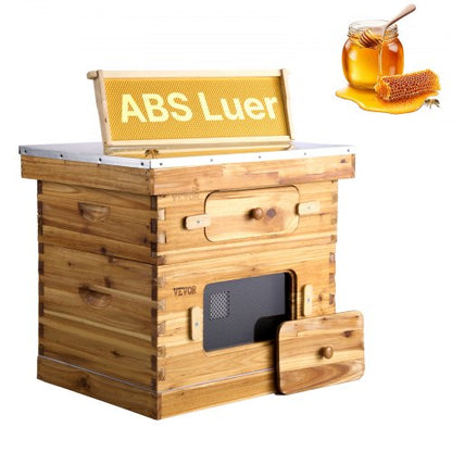 Bienenstock-Starterset mit 20 Rahmen, wachsbeschichtetes Tannenholz, 1 tiefe + 1 mittlere Bienenbox, Langstroth-Bienenstock-Set, transparente Acrylfenster mit Mittelwänden für Anfänger und Profi-Imker