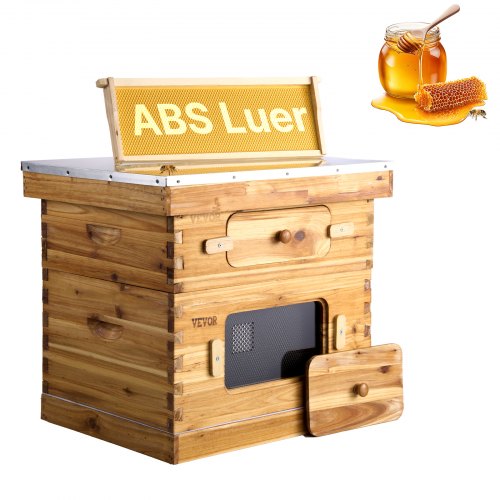 Bienenstock-Starterset mit 20 Rahmen, wachsbeschichtetes Tannenholz, 1 tiefe + 1 mittlere Bienenbox, Langstroth-Bienenstock-Set, transparente Acrylfenster mit Mittelwänden für Anfänger und Profi-Imker