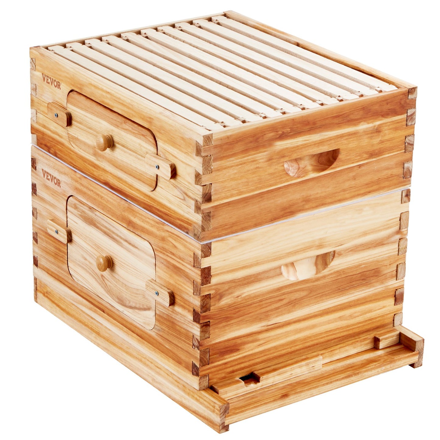 Bienenstock-Starterset mit 20 Rahmen, wachsbeschichtetes Tannenholz, 1 tiefe + 1 mittlere Bienenbox, Langstroth-Bienenstock-Set, transparente Acrylfenster mit Mittelwänden für Anfänger und Profi-Imker