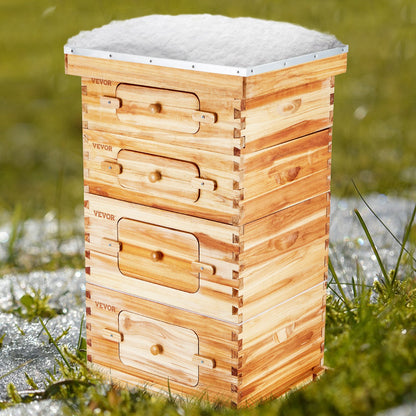 Bee Hive 40 Frame Bee Hives Starter Kit, Beeswax Coated Fir Wood, 2 Deep + 2 Medium Bee Boxes Langstroth Beehive Kit, Transparent Acrylic Windows with Foundations for Beginners Pro Beekeepers