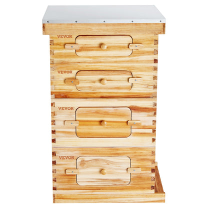 Bee Hive 40 Frame Bee Hives Starter Kit, Beeswax Coated Fir Wood, 2 Deep + 2 Medium Bee Boxes Langstroth Beehive Kit, Transparent Acrylic Windows with Foundations for Beginners Pro Beekeepers