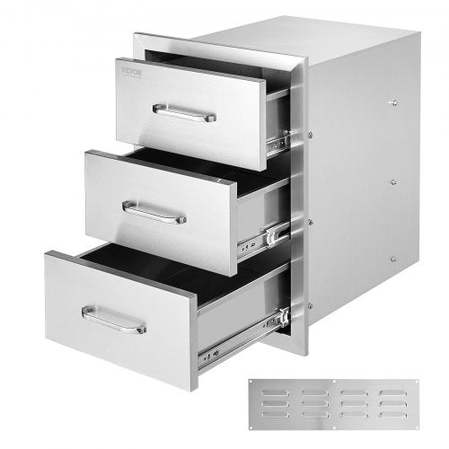 Outdoor Kitchen Drawers 16\" W x 21.5\" H x 18\" D, Flush Mount Triple Access BBQ Drawers with Stainless Steel Handle, BBQ Island Drawers for Outdoor Kitchens or BBQ Island Patio Grill Station