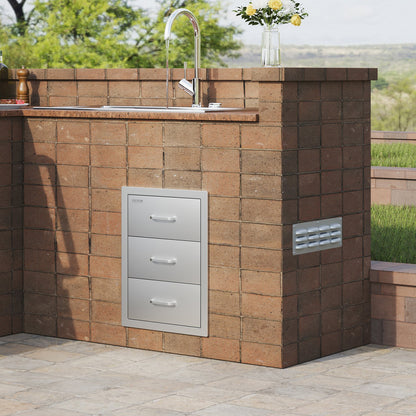 Outdoor Kitchen Drawers 16\" W x 21.5\" H x 18\" D, Flush Mount Triple Access BBQ Drawers with Stainless Steel Handle, BBQ Island Drawers for Outdoor Kitchens or BBQ Island Patio Grill Station