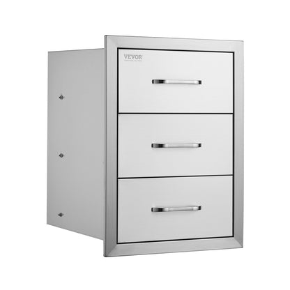 Outdoor Kitchen Drawers 16\" W x 21.5\" H x 18\" D, Flush Mount Triple Access BBQ Drawers with Stainless Steel Handle, BBQ Island Drawers for Outdoor Kitchens or BBQ Island Patio Grill Station