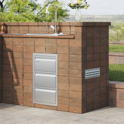 201 Edelstahl Dreifachschubladen-Grillinsel für den Außenbereich, 48 cm B x 66 cm H