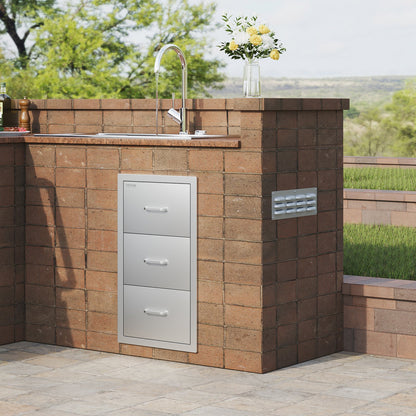 Schubladen für die Außenküche, 40,6 cm B x 72,4 cm H x 52,1 cm T, flächenbündig eingebaute, dreifach zugängliche Grillschubladen aus Edelstahl mit Griff, Grillinsel-Schubladen für Außenküchen oder Terrassengrillstationen